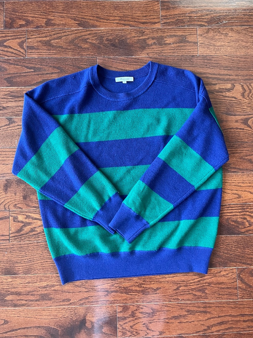 Madewell Merino Wool Blue & Green Striped Crewneck Sweater